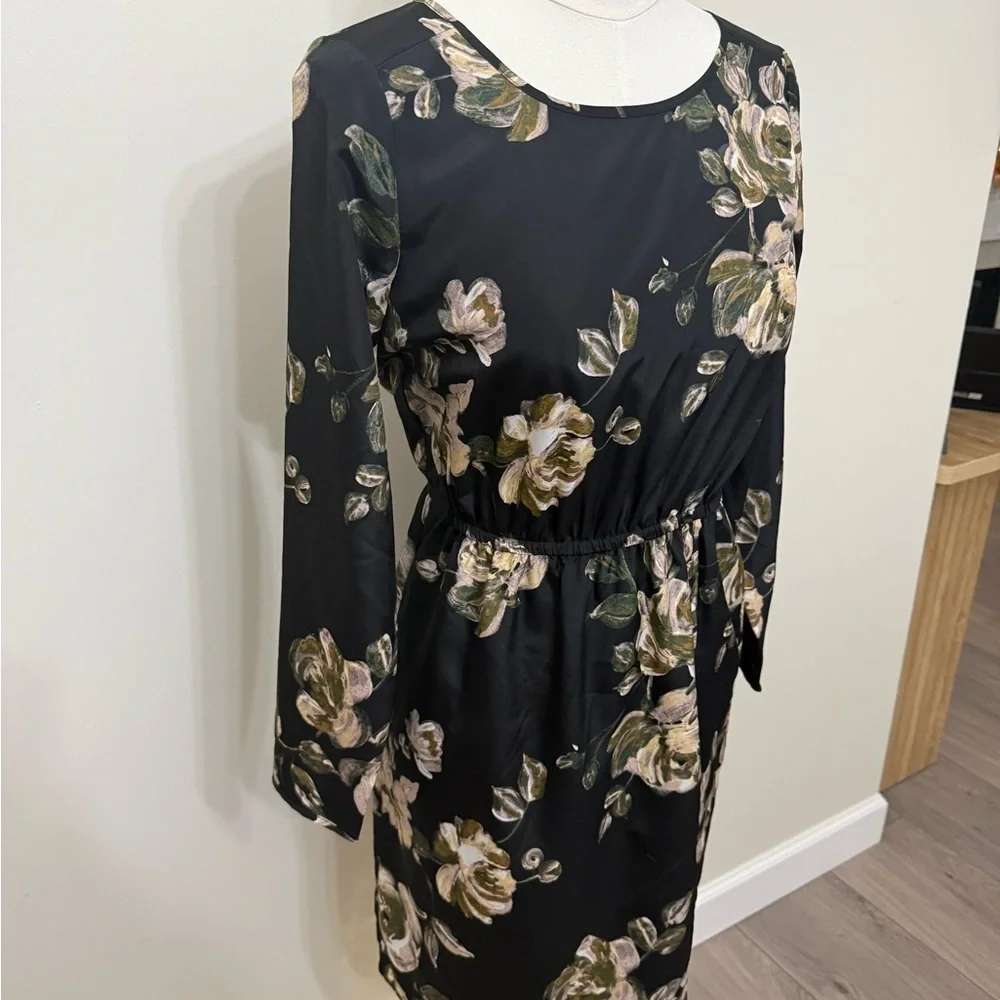 J. Crew Black Floral Long Sleeve Dress